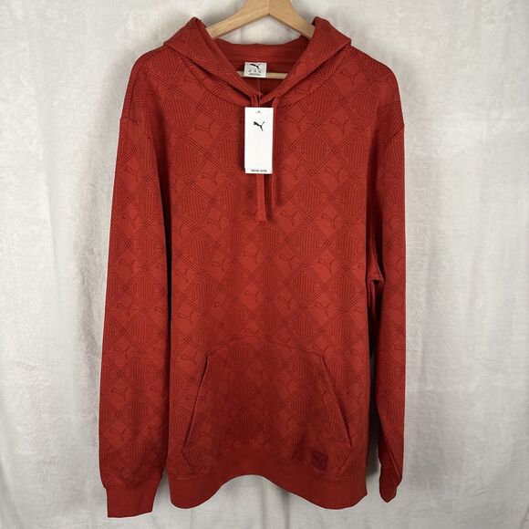 PUMA Essentials Logomania AOP Hoodie Pullover Red Fire Size 2XL NWT - Picture 1 of 6